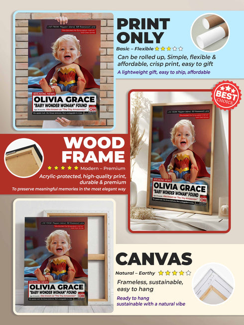 Custom Baby Wonder Poster – Personalized Baby Girl Hero Wall Art